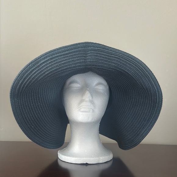 J. Crew Womens Navy Wide Brim Floppy Straw Hat Resortwear Beach Preppy Vacation - Picture 2 of 7